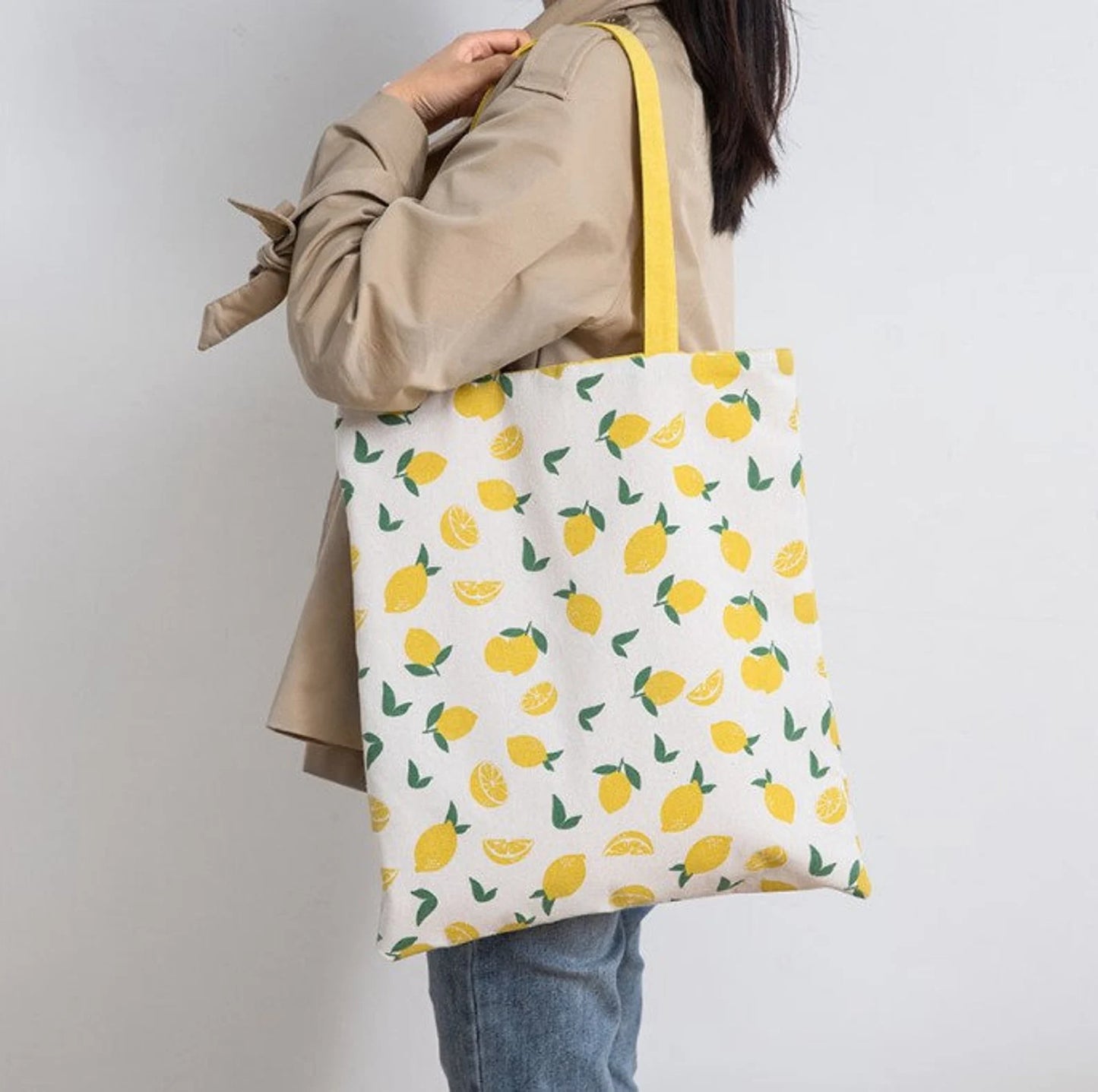 Reversible Double-Sided Fruit Tote Bag | Lemon | Peach | Cherry | Avocado Bunnito