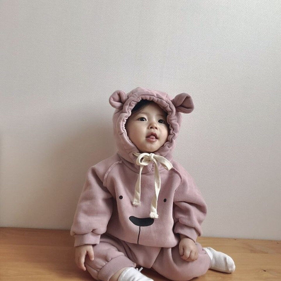 Baby Wearing Fuzzy Bear Baby Onesie Baby Teddy Bear Onesie