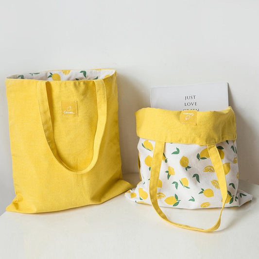 Reversible Double-Sided Fruit Tote Bag | Lemon | Peach | Cherry | Avocado Bunnito